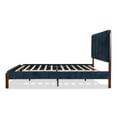 thumbnail image 5 of Full Size Upholstered Platform Bed, Platform Bed Frame with Velvet Padded Headboard, Wood Legs and Slats Support, Bedroom Mattress Foundation for Teens Adults, No Box Spring Needed, Navy Blue, 5 of 7