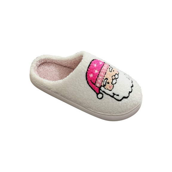 Tao Tao Christmas Slippers For Women, Soft Plush Warm House Slippers, Santa Claus Cartoon Slippers, Comfy Indoor Outdoor Slip On House Shoes, Christmas Gifts White 38