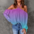 thumbnail image 2 of asdoklhq Juniors Plus Tops & T-Shirts,Women Flowers Printing V-Neck Long Sleeve Halter Off Shoulder T-Shirt Casual Tops Blouse, 2 of 5