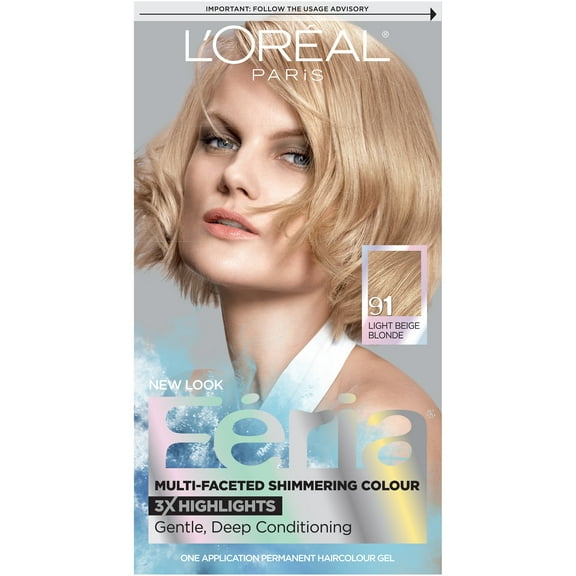 L'Oreal Paris Feria Shimmering Permanent Hair Color, 91 Champagne Cocktail, Conditioning, 1 Kit