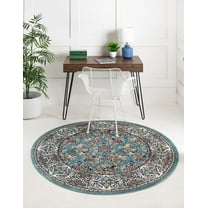 Rugs.com Rabia Collection Rug – 5' Round Blue Low Rug Perfect For Kitchens, Dining Rooms