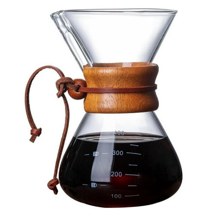 

Paperless Glass Carafe with Stainless Steel Filter Reusable Glass Coffee Pot Manual Coffee Dripper with Wood Sleeve for Home Travel (14 oz/400 ml)