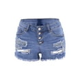 thumbnail image 2 of Yunliwuli Women’s Fashion Washed Distressed Jeans Personality Solid Color Ripped High-waist Denim Shorts, 2 of 10