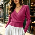 thumbnail image 4 of Siyizhua Sweaters for Women V Neck Wrap Cross Front Solid Knit Pullover Long Sleeve Tops Casual Fall Sweater, 4 of 8