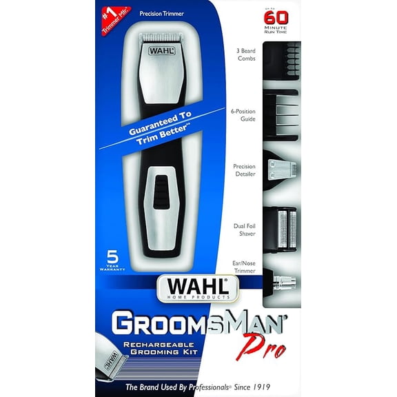Groomsman Pro All-in-one Rechargeable Grooming Kit, Black/Silver