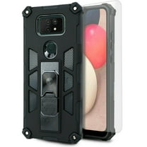 for Cricket Ovation 2 AT&T Maestro Max Phone Case Magnet Mount Ready Slip Guard Grids Pattern Kickstand Hybrid Slim Shock Bumper Cover with Tempered Glass