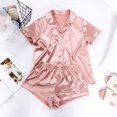 thumbnail image 2 of Womens Silk Pajamas 2 Pcs Button Down Short Sets for Women Womens Loungewear Womens Pajamas, 2 of 8