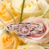 Gorgeous Rings Boho & hippie 1.10 Carat Round Cut Morganite And Diamond Moissanite Engagement Ring, Unique Wedding Ring in 925 Sterling Silver With 18k Rose Gold Plating, Promise Ring, Lovely Gift