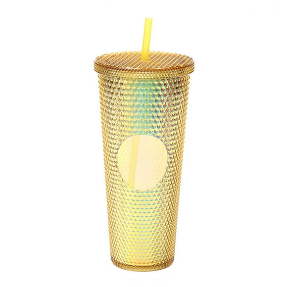 710ML24OZ Large Capacity Cup Fully Studded Matte Tumbler Reusable Cup with Wide Opening Leak-Proof Lid Straw