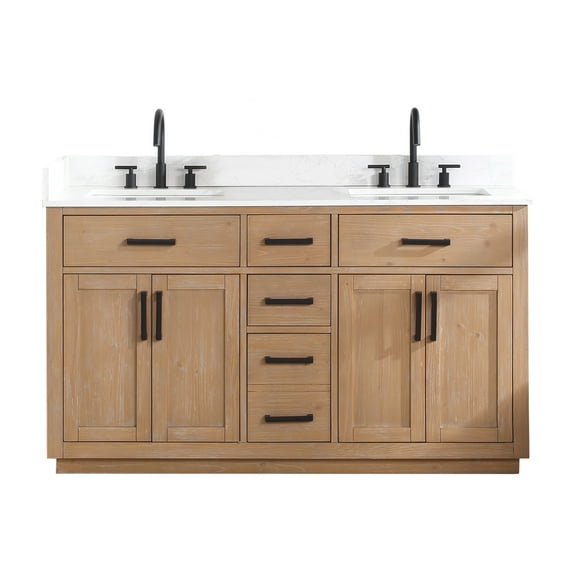 Gavino 60" Wood Vanity in Light Brown with Composite Stone Top no Mirror