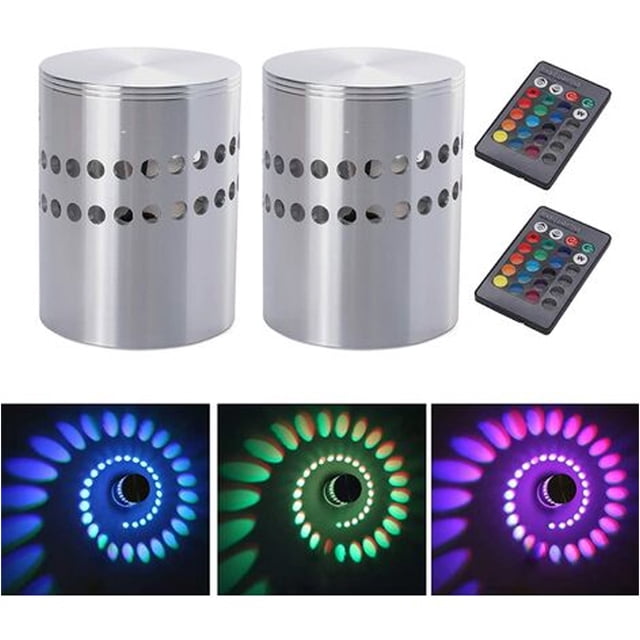 2 Unids 3W Luz de Pared Interior Aluminio LED RGB Lámpara Espiral Luz Regulable Colorida con Control Remoto LED Downlight Decoración Moderna Focos de Pared para Pasillo Dormitorio Veranda Hotel