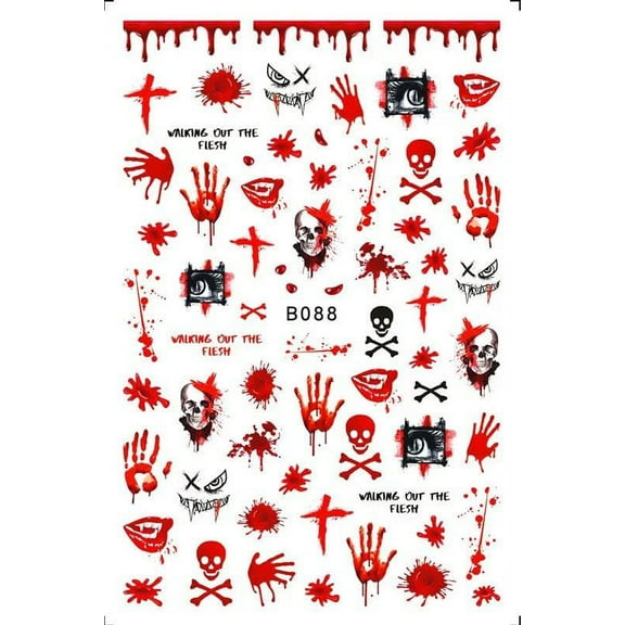 Over 50 Halloween Nail Stickers - scars - lips - eyes scratch goth Blood Hand Print - Nail Decal Punk Gothic Rockabilly Nail Wrap Decals Sticker Nail Art - Great for Halloween!