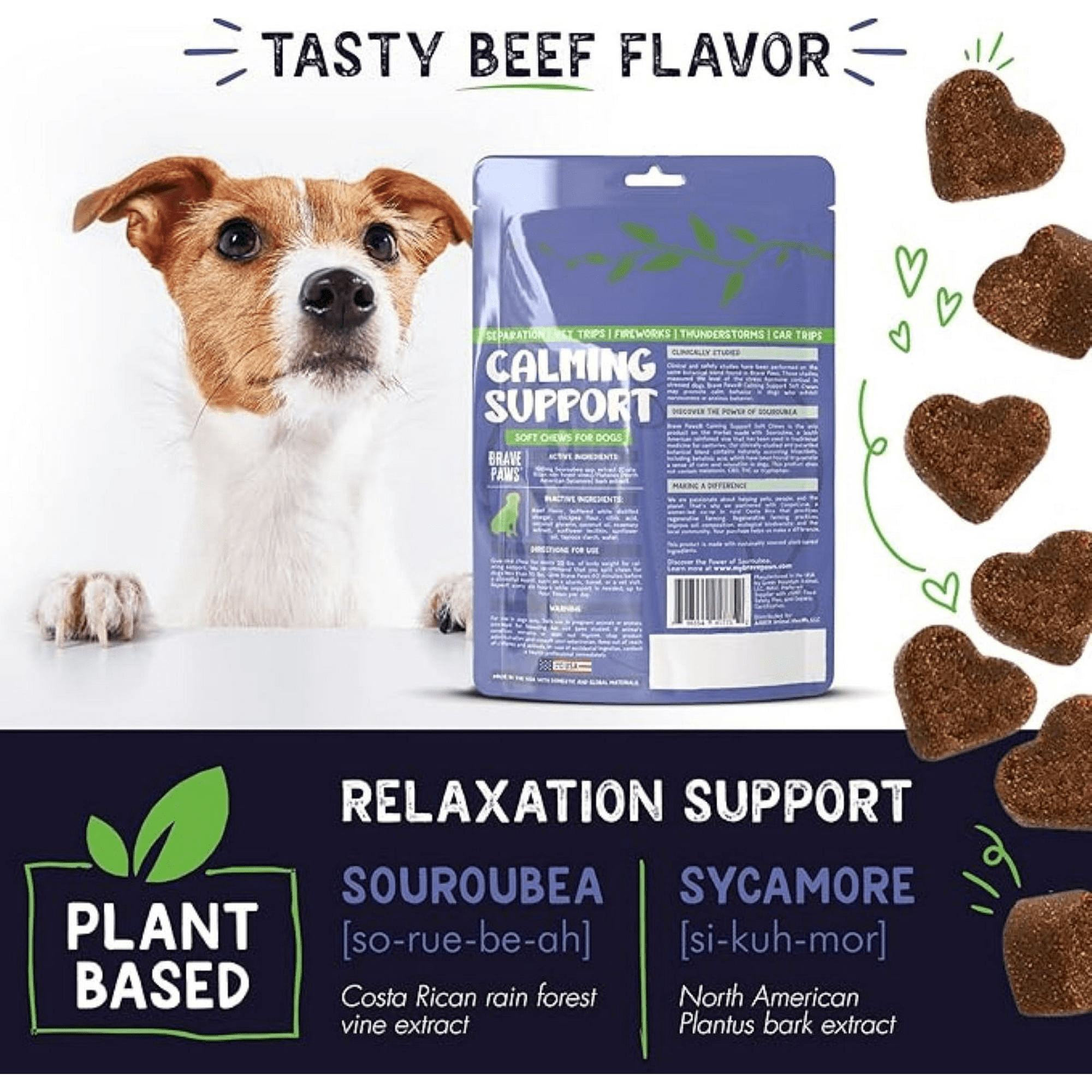 Brave Paws Calming Chews for Dogs & Puppies, 6-Pack | 180 Chews Total | Natural Anxiety Relief for Thunderstorms & Fireworks