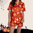 thumbnail image 5 of CONZONE Halloween Womens Pajamas Set Printed Short Sleeve Button Down Tops and Shorts Hallowmas Sleepwear Cozy 2 Piece Pjs Set for Women, 5 of 7