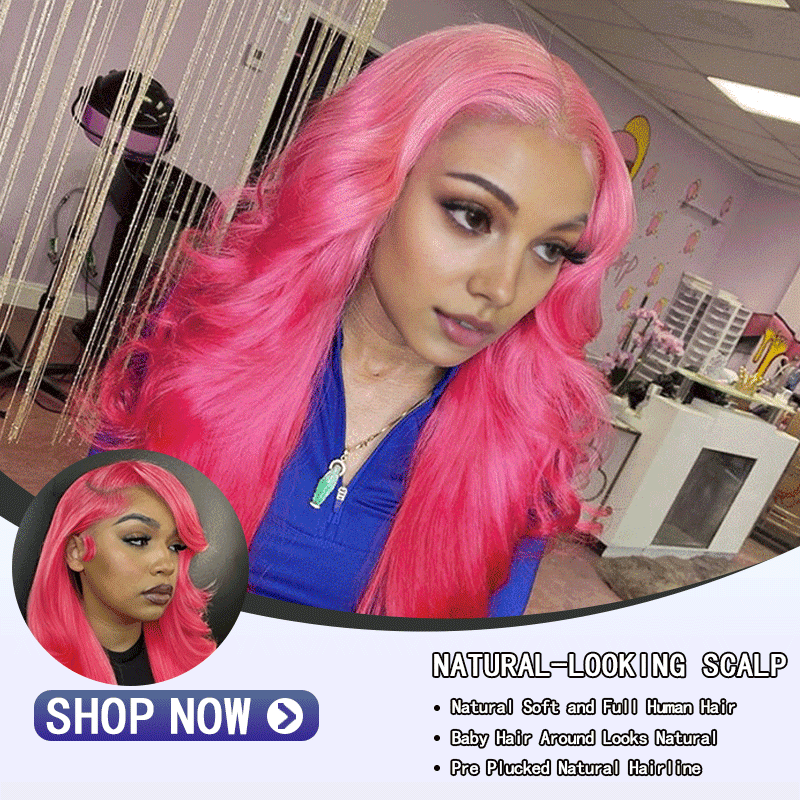 Pink Colored 13x4 Lace Front Wig Body Wave Brazilian Remy Human Hair Wigs Preplucked Natural Hairline High Density Elegant Hairstyle For Women Daily&Birthday&Wedding Use Wig 180 Density 28 Inch