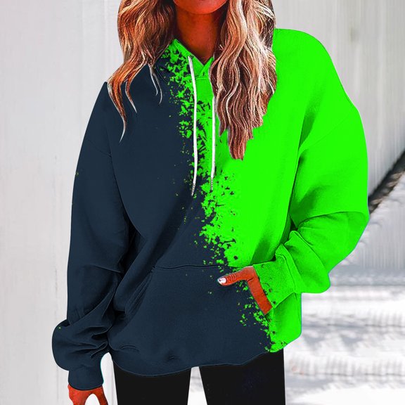 AOOCHASLIY Tops Women Long Sleeves Casual Hooded Printing Crewneck Pullover Sweatshirt Tops