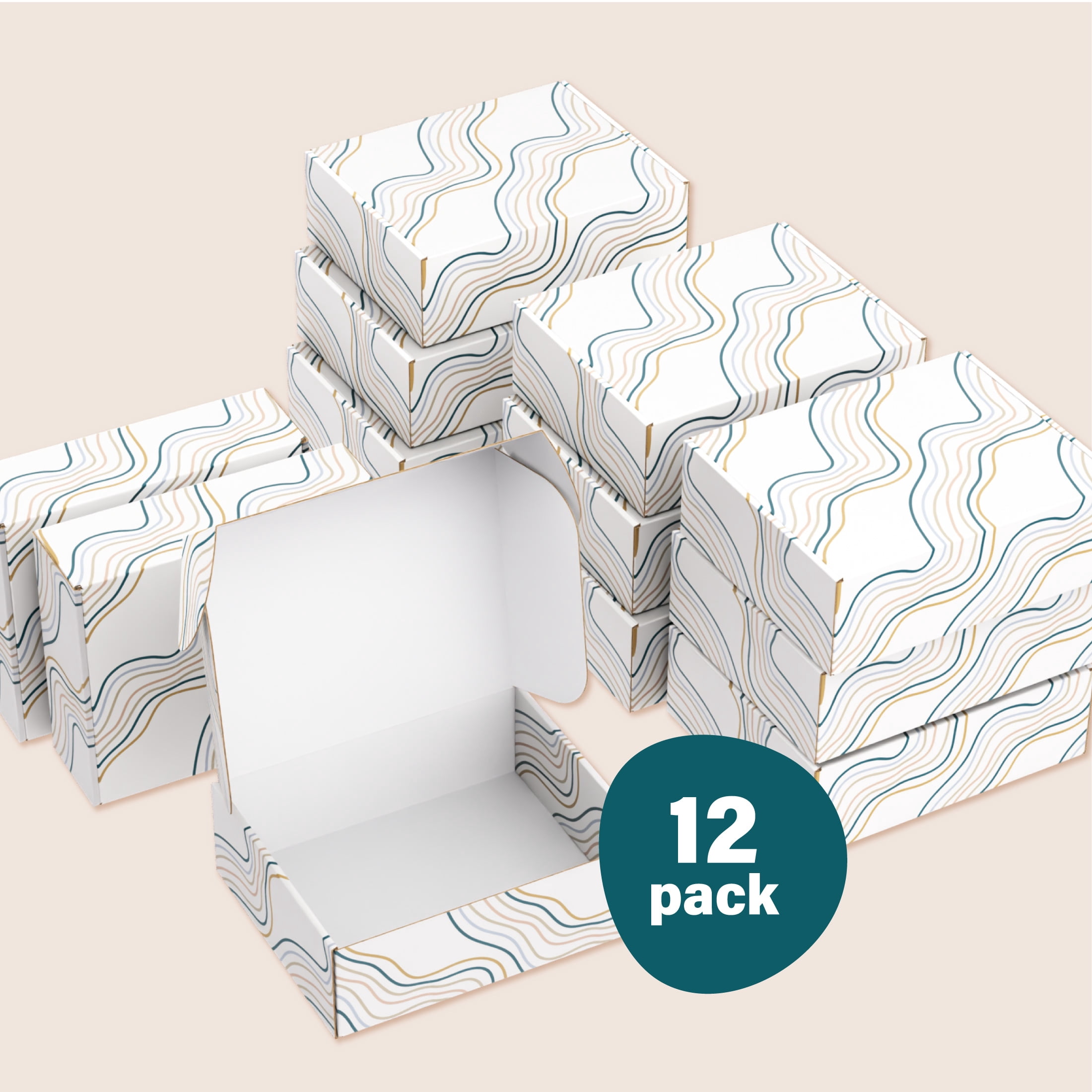 Printed Decorative Mailing, Shipping and Gift Boxes, Tuck Top Closure, 12" x 10" x 4", Wave Print, 12 -Count Pack