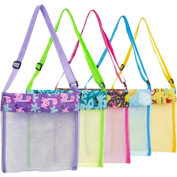 Beach Toys Shell Bags Beach Bag for Kids 5 Pcs Colorful Mesh Beach