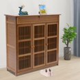 thumbnail image 3 of 3-Tier Natural Bamboo[SLIPPER STORAGE SHELF] Shutter Door Shoe Cabinet w/Glove, 3 of 17