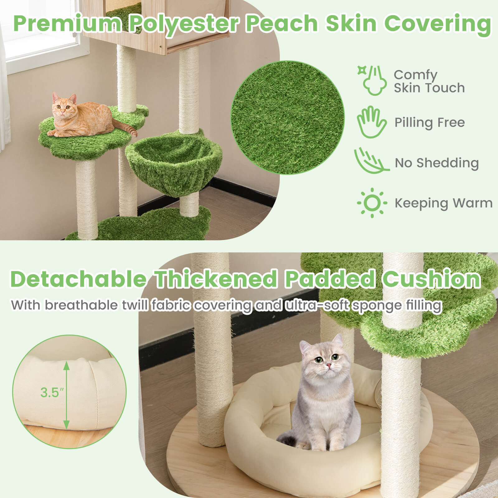 Amijoy Wooden Cat Tree, 55" Tall Cat Climbing Stand w/ Sisal Scratching Posts, Pine Wood Top Condo, Soft Cat Bed, Hammock