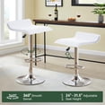 thumbnail image 4 of Adjustable Backless PU Leather Bar Stools Set of 2, 360° Swivel Counter Height Bar Stools with Footrest, Modern Armless Kitchen Island Chairs (White, Silver Base), 4 of 9