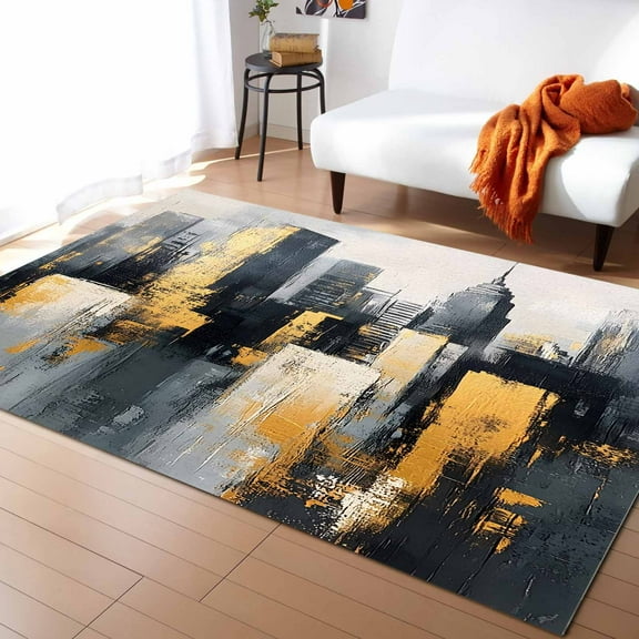 Area Rugs Indoor Non-Slip Rectangle Rug 2x3 Ft Modern Building Oil Painting Impressionist Style Rug Rubber Backing Floor Mats Non Shedding Home Decor Carpet for Entryway Living Room
