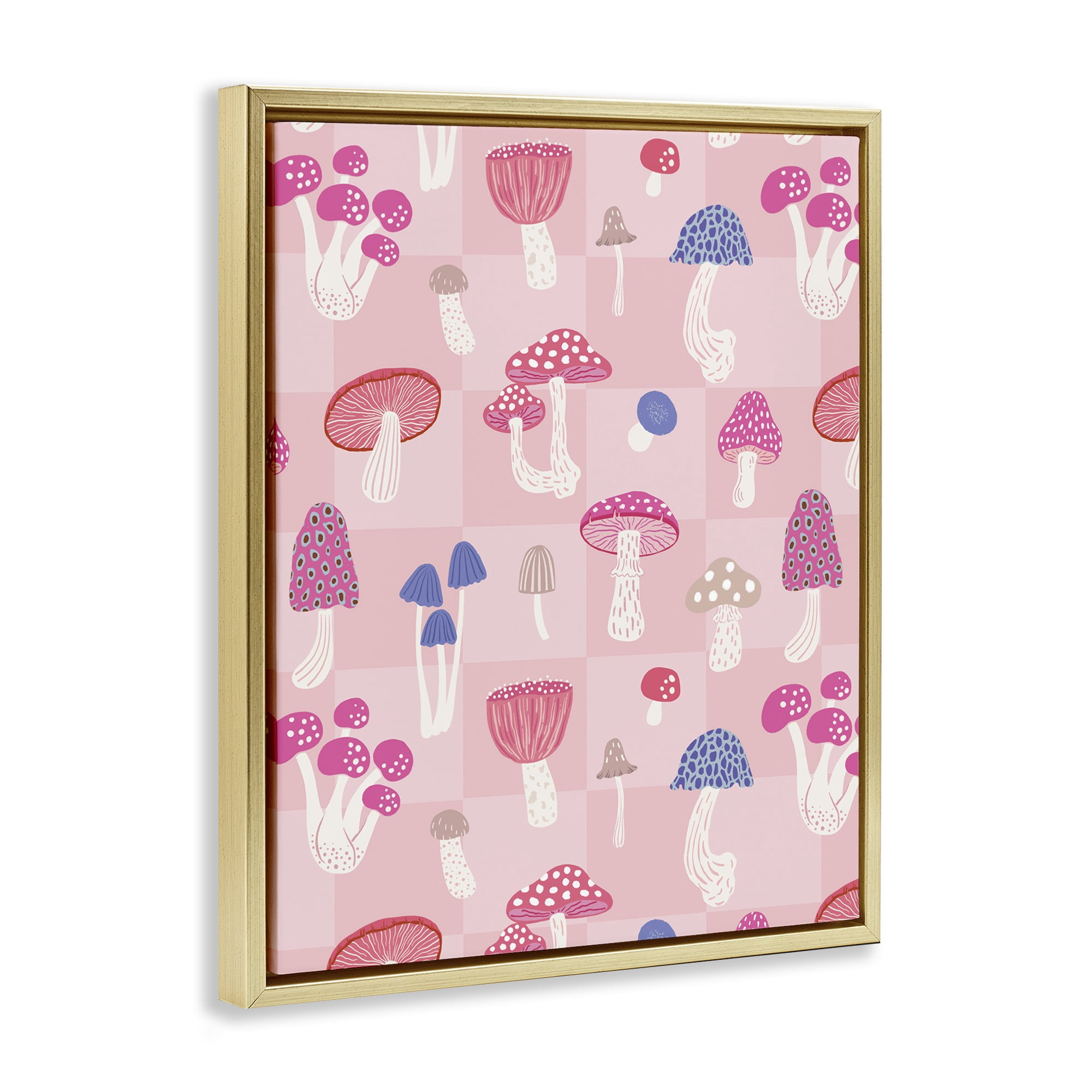 Stupell Industries Pastel Pink Mushrooms Plants & Flowers Painting Gold Floater Framed Canvas Art Print Wall Art, 17 x 21