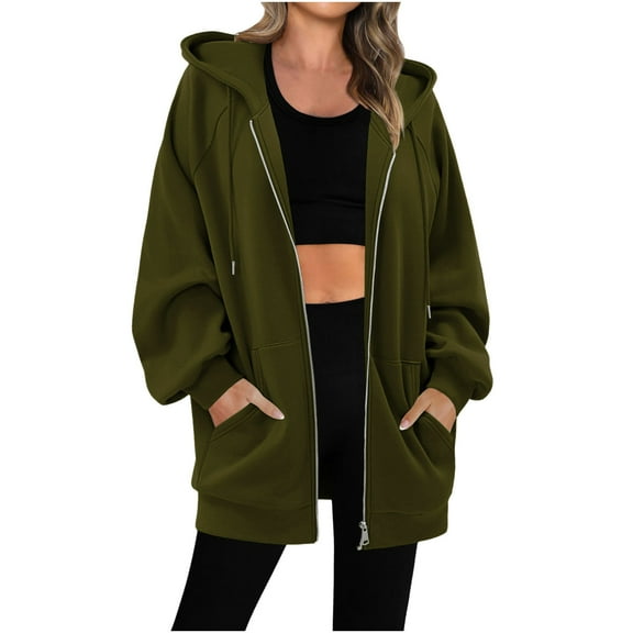 cocolona Womens Zip Up Hoodies Fall Casual Oversized Hooded Sweatshirts Fashion Solid Long Sleeve Jacket Winter Coats for Women