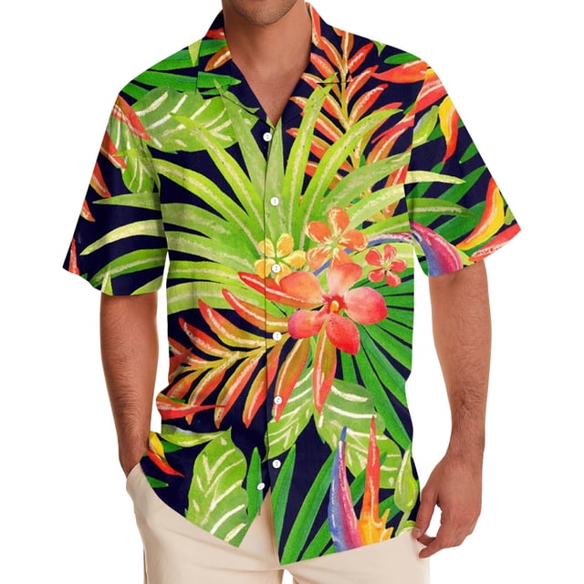 Short Sleeve Button Shirt Men'S Casual Short Sleeve Shirt Loose Shirt With Pocket L
