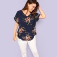 thumbnail image 4 of Mode Femmes Grande Taille Col en V Manches Courtes Imprimé Floral Haut Décontracté, 4 of 9