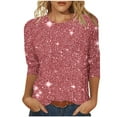 thumbnail image 3 of UVEASISHA 3/4 Length Sleeve Womens Tunic Blouse Casual Sequin Sparkly Tee Tops Trendy Party Clubwear Tops Pink XXL, 3 of 6
