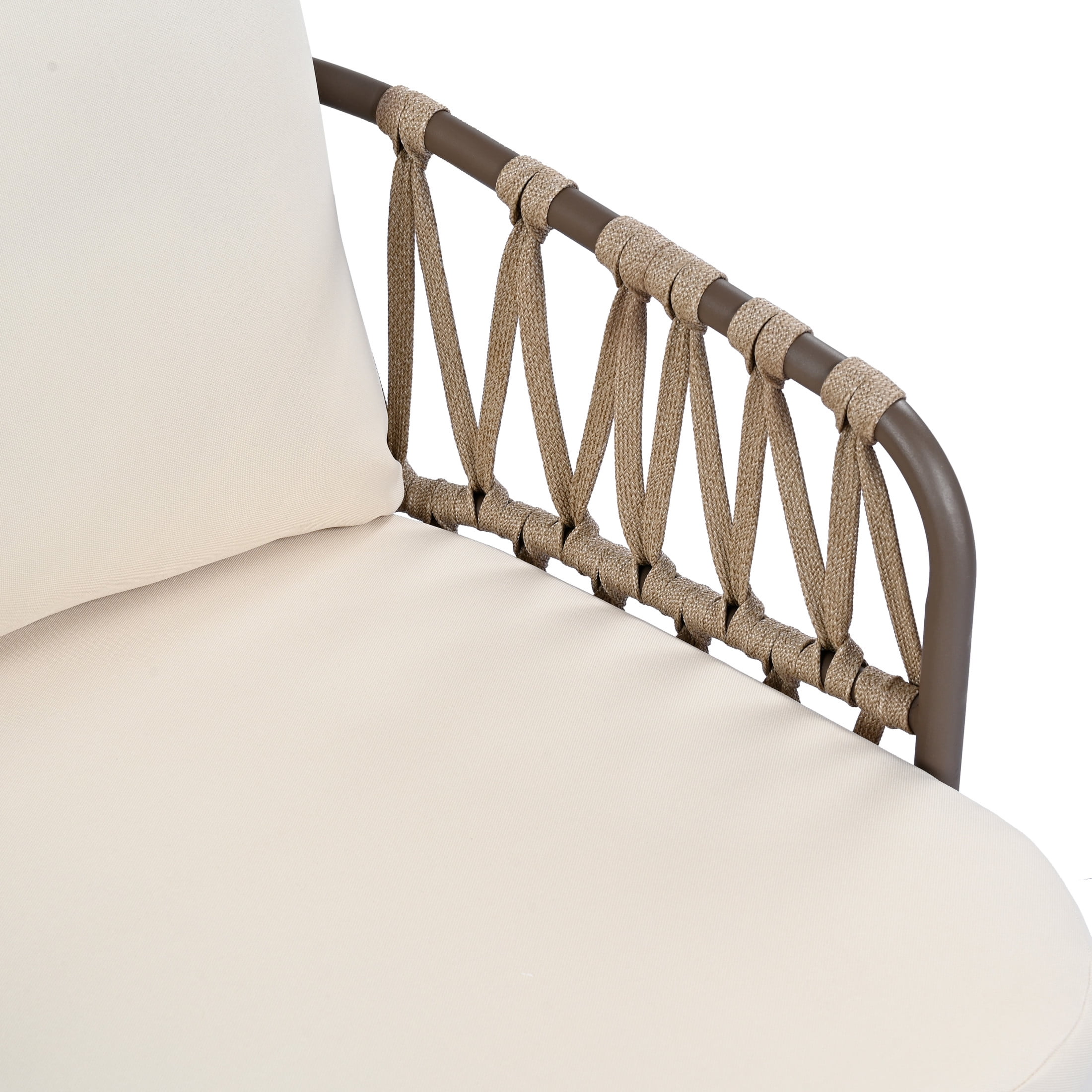 Piper Modern 4 Piece Outdoor Patio Conversation Set, Woven Rope Sofa Set with Cushions, and Coffee Table, Brown+Beige