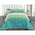 thumbnail image 2 of Ambesonne Rubber Duck Quilted Coverlet 3 Pcs, Fun Aqua Bubbles, Queen Size, Teal Blue, 2 of 4