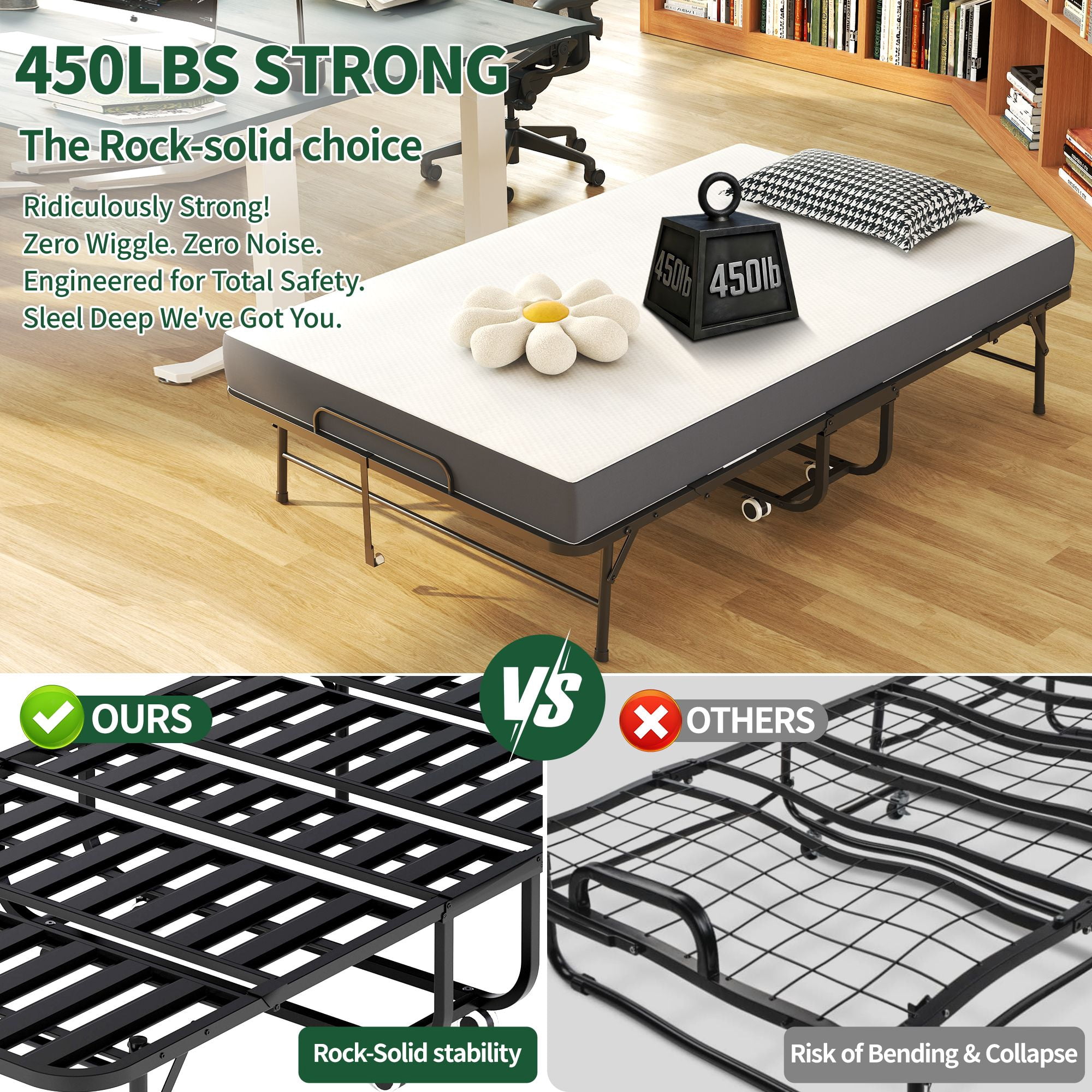 Extra Wide Folding Bed with 5 in Memory Foam Mattress