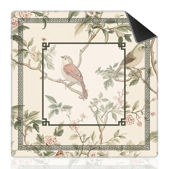 Blue and Green Chinoiserie Floral Mahjong Mat 31.5 x 31.5 Inch, Grandmillennial Flower Non-Slip Noise Reduction Gaming Mat for American Mahjong, Poker, Card Games, Board Games and Dominoes