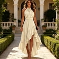 thumbnail image 3 of Quixlent Women's Layered Ruffle Hem Dress, Halter Sleeveless Party Cocktail Dress, Asymmetrical High Low Flowy Evening Dress, 3 of 8