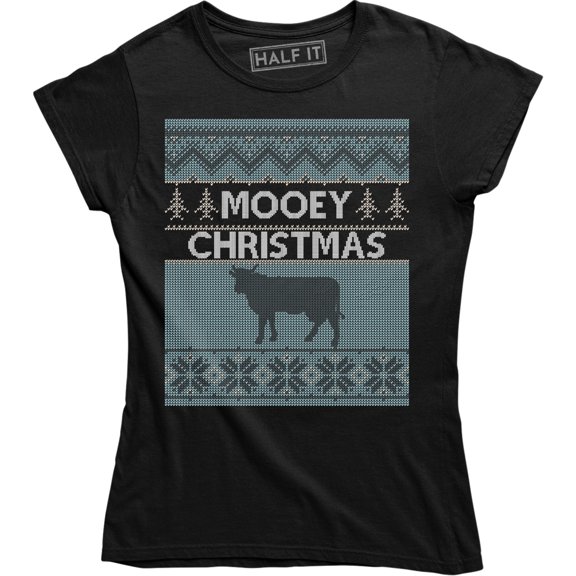 Mooey Christmas Holiday Funny Cute Animal Cow Lovers Women's Ugly T-Shirt