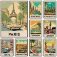 thumbnail image 2 of Retro Mid-Century City Bus Vacation Travel Landscape Poster London Paris Tokyo Chicago Canvas Painting Wall Art Room Home Decor, 2 of 5