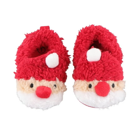 

1 Pair of Baby Girl Christmas Style Shoes Soft-sole Winter Slippers Cotton Flannel Toddler Shoes (Red 11cm)