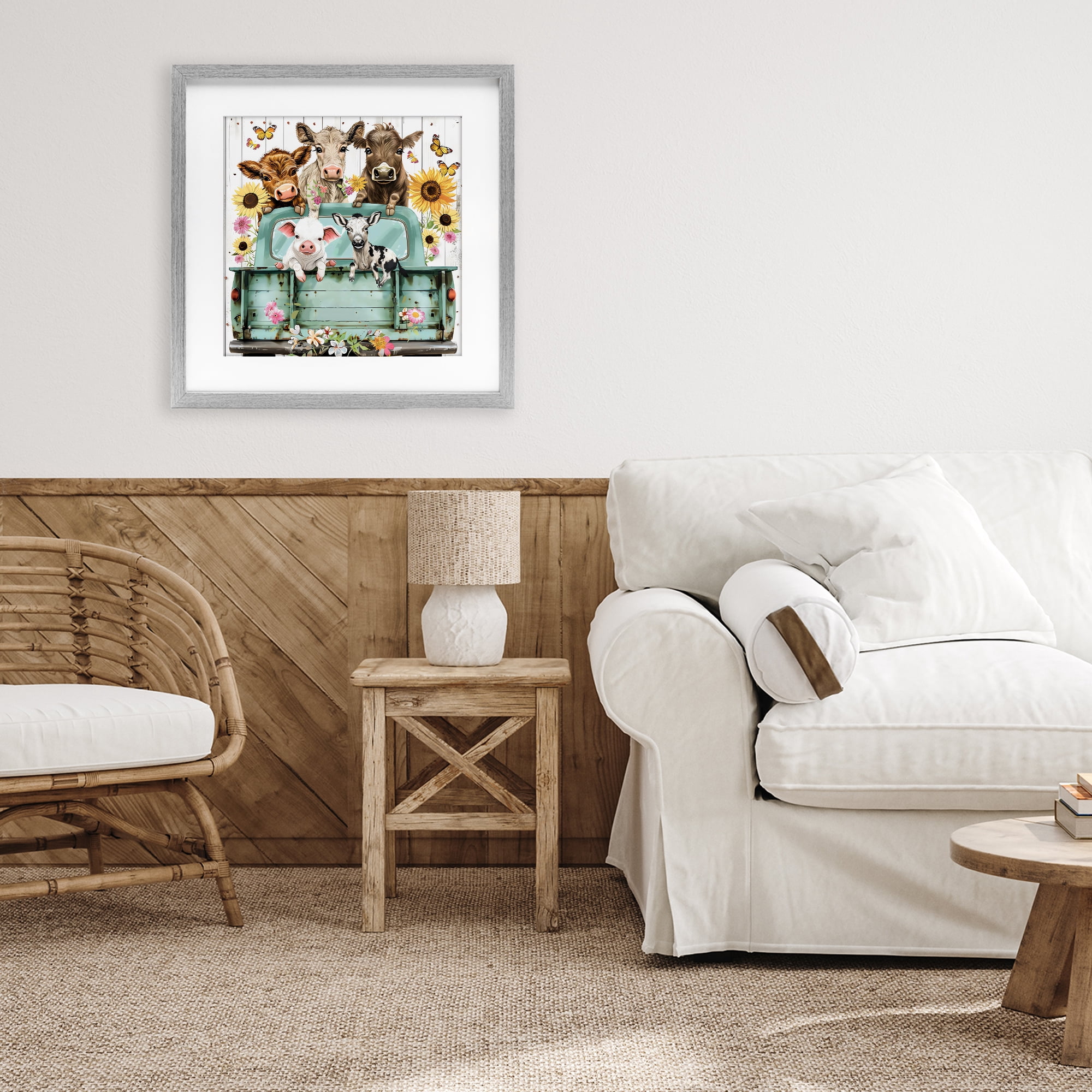 Stupell Industries Barnyard Friends in Vintage Truck Gray Framed Print Under Glass, design by Creative Studio