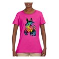 thumbnail image 2 of Neon Rainbow Horse Animal Lover Womens Graphic T-Shirt, Fuschia, X-Large, 2 of 3