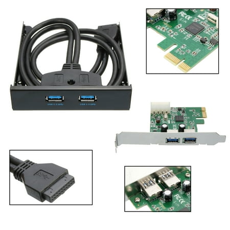 2 Port USB 3.0 PCI-E Adapter PCI Express Card + 3.5'' Expansion Bay Front