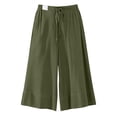 thumbnail image 3 of cocolona Womens Casual Loose High Waist Linen Pants Elastic Waist Straight Wide Leg Cropped Lounge Pants with Pockets, 3 of 5