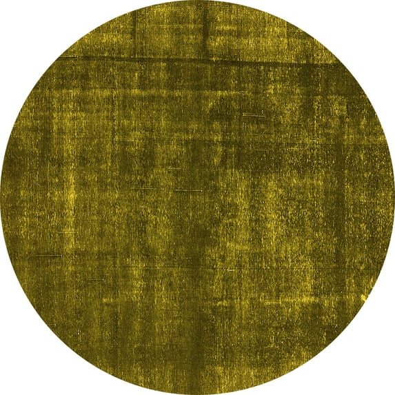 Ahgly Company Machine Washable Indoor Round Oriental Yellow Industrial Area Rugs, 4' Round