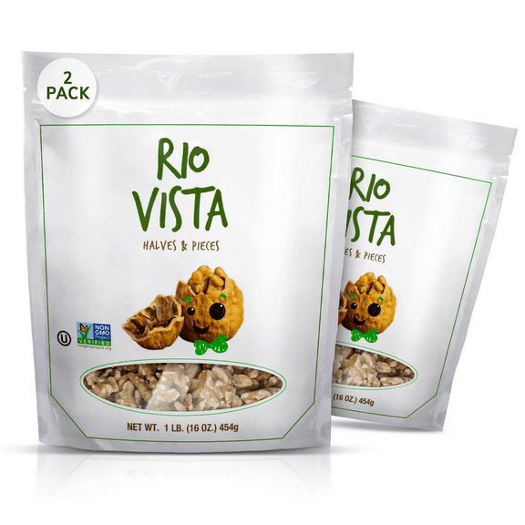 Rio Vista Shelled Raw Walnut Halves & Pieces  2LB ( 1 Pound Per Bag), Unsalted & Shelled, California Grown, Natural & Non-GMO Verified, No Preservatives