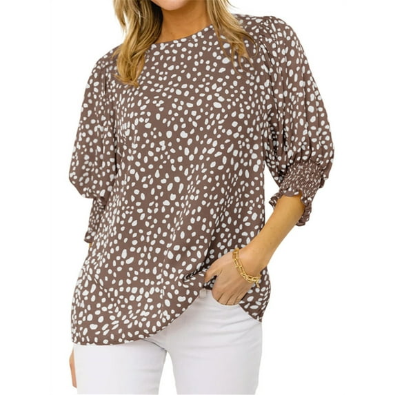 Polka Dots Print Women 3/4 Sleeve Casual Chiffon Blouse Tops