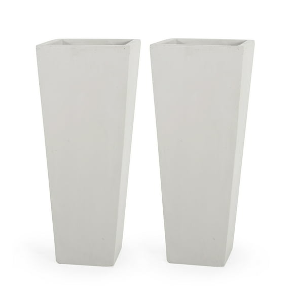 Toland Outdoor Modern Large Cast Stone Planters, Set of 2, White