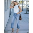 thumbnail image 4 of Women's High Waist Wide Leg Jeans Stretchy Baggy Denim Pants Trendy Cropped Trousers with Front Pockets Light Blue S, 4 of 8