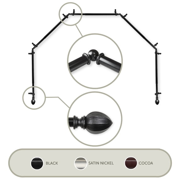 Contemporary Home Living 232" Black Solid Contemporary 5-Sided Bay Window Curtain Rod