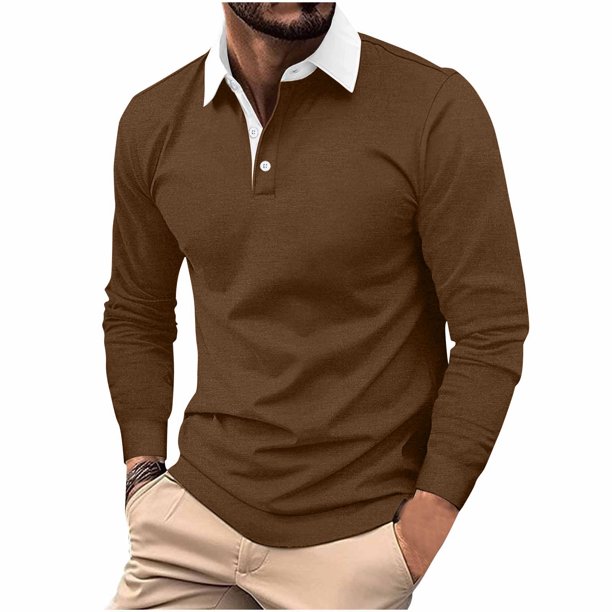 Blusa y camisa de manga larga con cuello vuelto para hombre, abrigo de poliéster con botones y bloques de color para tiempo libre.